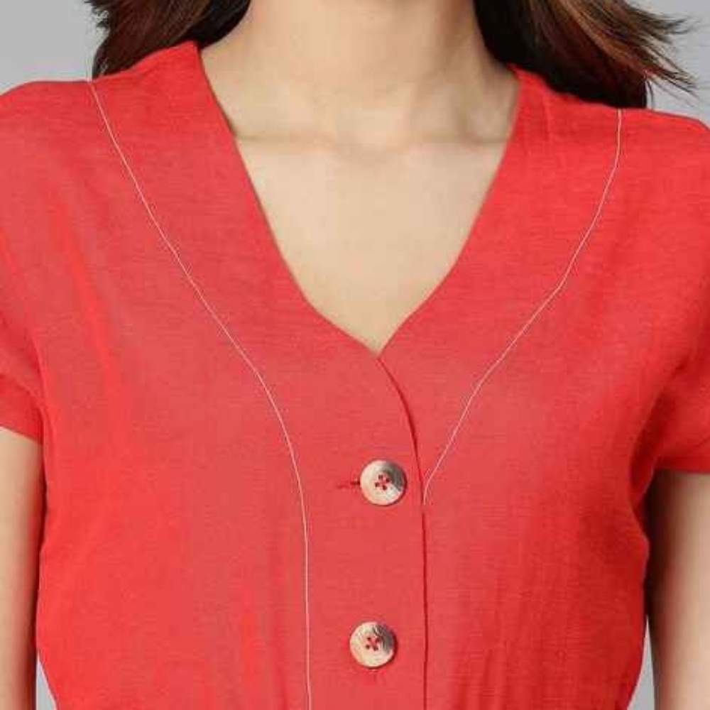 Red linen summer dress - Picture 3 of 5